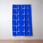 Blue Flux Bold Minimal Midcentury Modern Check Grid Pattern Royal Blue and White Window Curtain Gallery Image 3