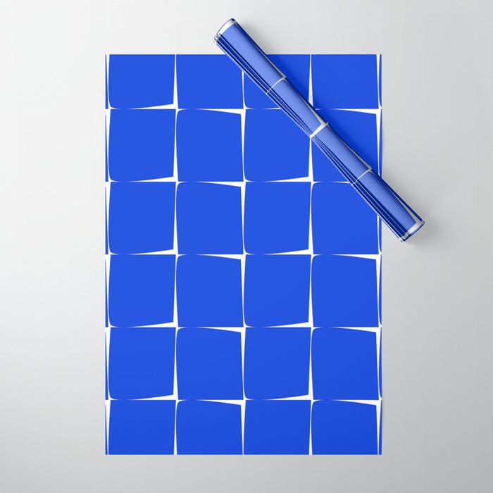 Blue Flux Bold Minimal Midcentury Modern Check Grid Pattern Royal Blue and White Wrapping Paper Gallery Image 1