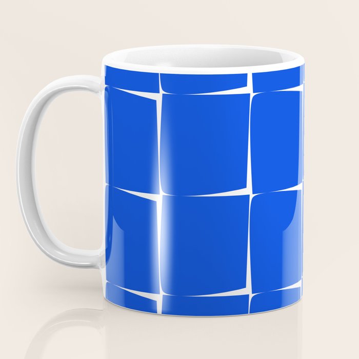 Blue Flux Bold Minimal Midcentury Modern Check Grid Pattern Royal Blue and White Coffee Mug Gallery Image 3