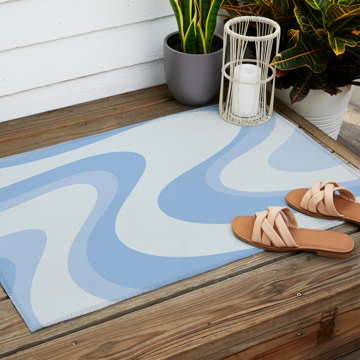 Retro Swirls Powder Blue Abstract Pattern Outdoor Rug Gallery Image 2