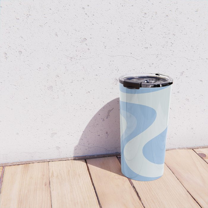 Retro Swirls Powder Blue Abstract Pattern Travel Mug Gallery Image 4