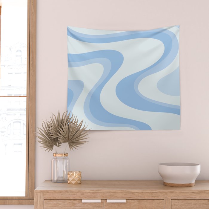 Retro Swirls Powder Blue Abstract Pattern Wall Tapestry Gallery Image 2