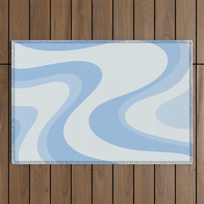 Retro Swirls Powder Blue Abstract Pattern Outdoor Rug Gallery Image 1