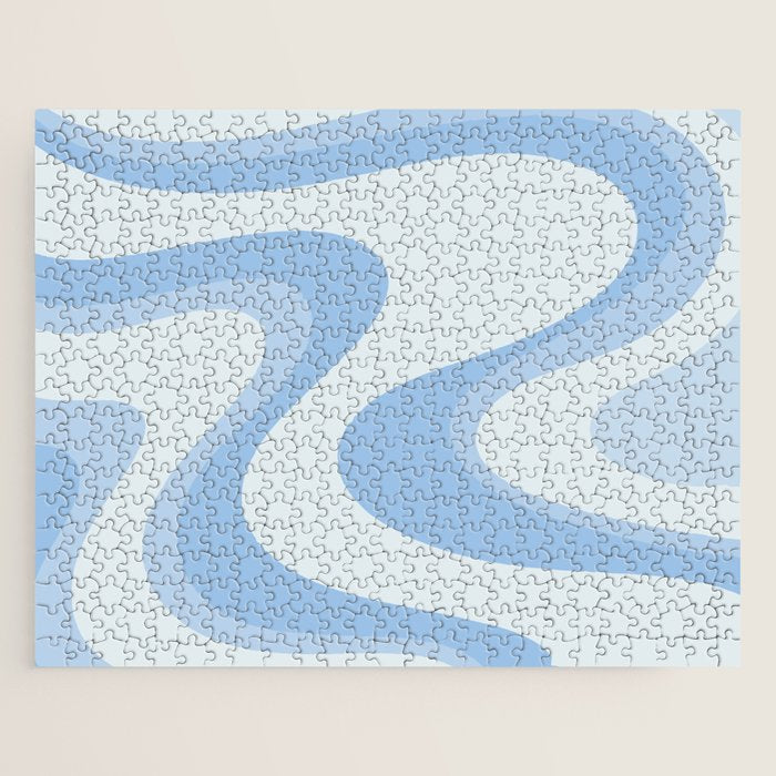 Retro Swirls Powder Blue Abstract Pattern Jigsaw Puzzle Gallery Image 1