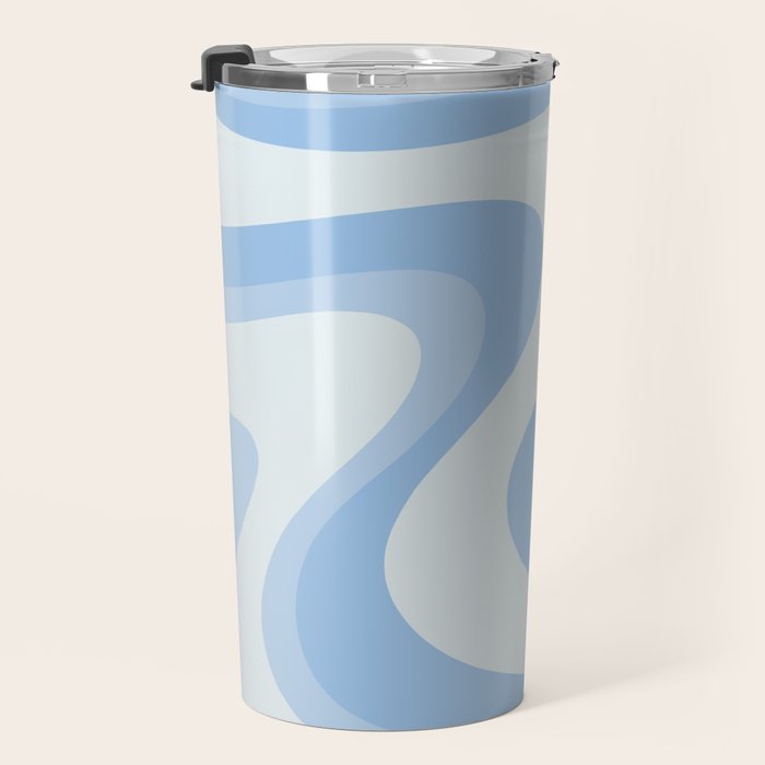 Retro Swirls Powder Blue Abstract Pattern Travel Mug Gallery Image 3
