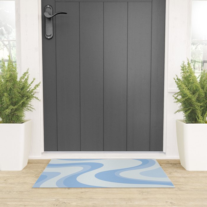 Retro Swirls Powder Blue Abstract Pattern Welcome Mat Gallery Image 3