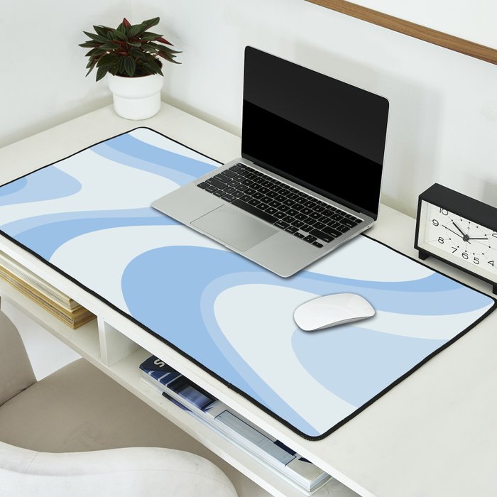 Retro Swirls Powder Blue Abstract Pattern Desk Mat Gallery Image 2