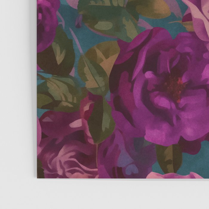 Regency Vibe Velveteen Moody  Flowers Fuchsia Pink Burgundy And Turquoise Poster Gallery Image 3
