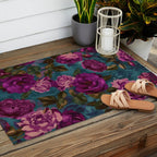 Regency Vibe Velveteen Moody  Flowers Fuchsia Pink Burgundy And Turquoise Outdoor Rug Gallery Image 2