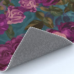 Regency Vibe Velveteen Moody  Flowers Fuchsia Pink Burgundy And Turquoise Rug Gallery Image 4