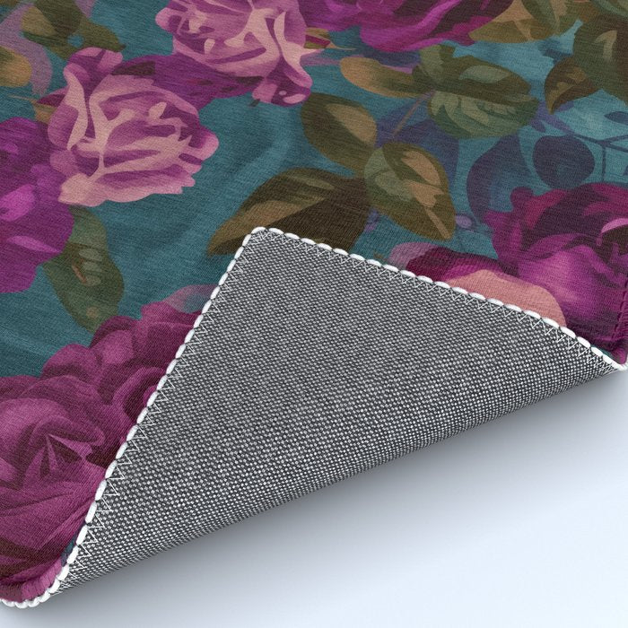 Regency Vibe Velveteen Moody  Flowers Fuchsia Pink Burgundy And Turquoise Rug Gallery Image 4