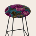 Regency Vibe Velveteen Moody  Flowers Fuchsia Pink Burgundy And Turquoise Stool Gallery Image 2