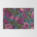 Regency Vibe Velveteen Moody  Flowers Fuchsia Pink Burgundy And Turquoise Rug Gallery Image 2
