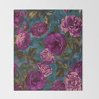 Regency Vibe Velveteen Moody  Flowers Fuchsia Pink Burgundy And Turquoise Throw Blanket Gallery Image 2