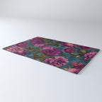 Regency Vibe Velveteen Moody  Flowers Fuchsia Pink Burgundy And Turquoise Rug Gallery Image 3