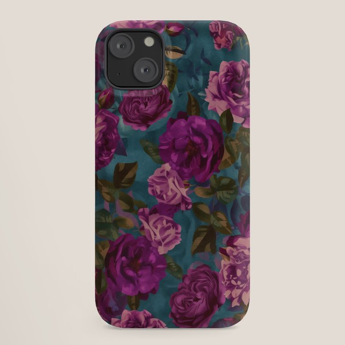Regency Vibe Velveteen Moody  Flowers Fuchsia Pink Burgundy And Turquoise iPhone Case Gallery Image 18