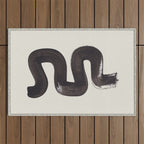 Black & White Minimalist Abstract Shapes Patterns Black Ink Painting Outdoor Rug Gallery Image 1