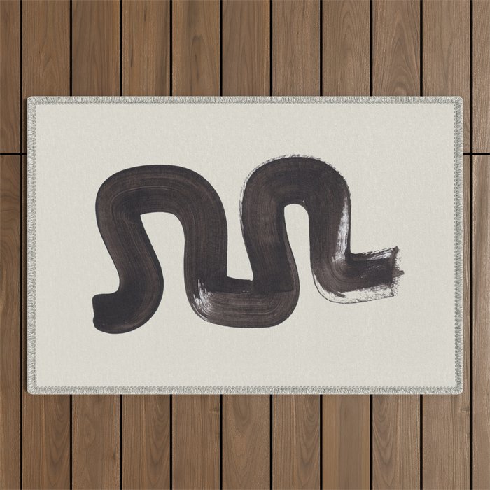 Black & White Minimalist Abstract Shapes Patterns Black Ink Painting Outdoor Rug Gallery Image 1