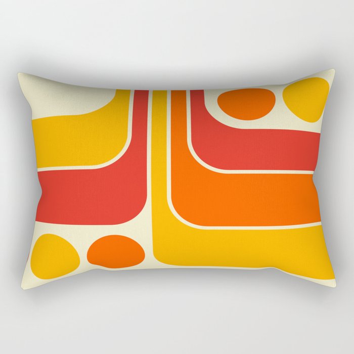 Retro Vintage Geometric Design 662 Red Orange Yellow and Beige Rectangular Pillow Gallery Image 1