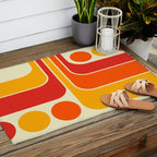 Retro Vintage Geometric Design 662 Red Orange Yellow and Beige Outdoor Rug Gallery Image 2