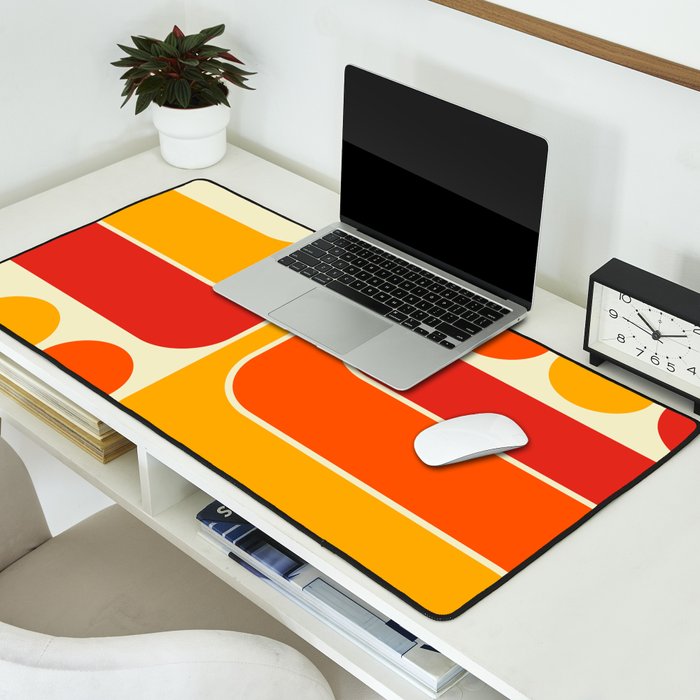Retro Vintage Geometric Design 662 Red Orange Yellow and Beige Desk Mat Gallery Image 2
