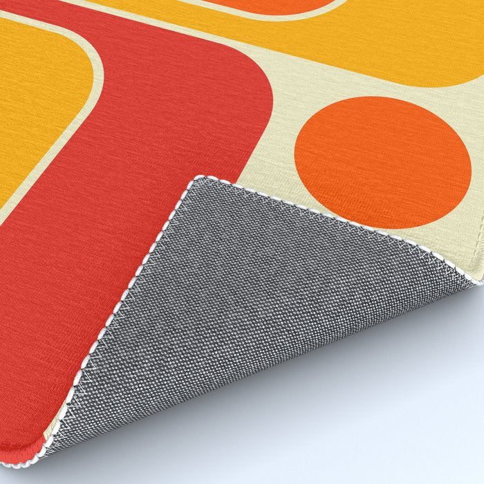 Retro Vintage Geometric Design 662 Red Orange Yellow and Beige Rug Gallery Image 4
