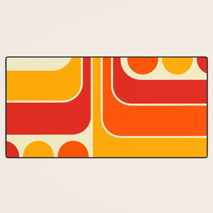 Retro Vintage Geometric Design 662 Red Orange Yellow and Beige Desk Mat Gallery Image 3