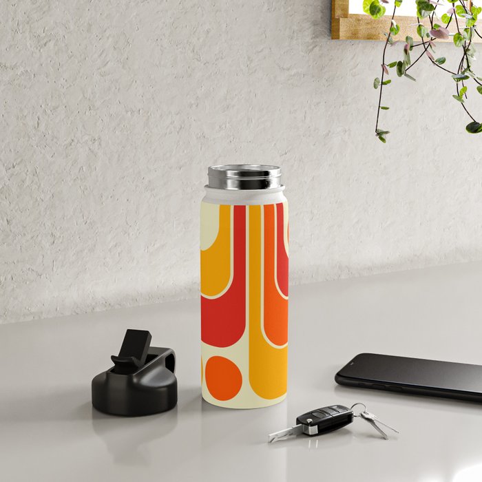 Retro Vintage Geometric Design 662 Red Orange Yellow and Beige Water Bottle Gallery Image 4