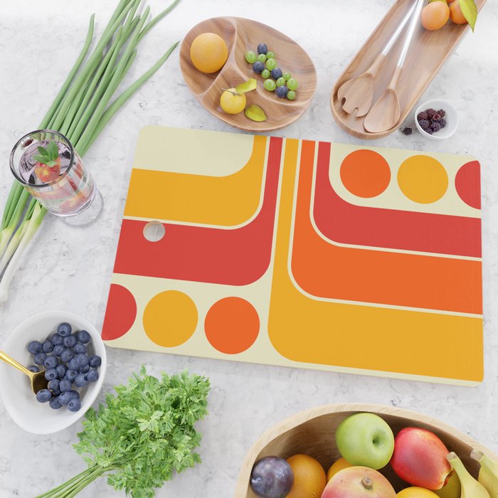 Retro Vintage Geometric Design 662 Red Orange Yellow and Beige Cutting Board Gallery Image 2