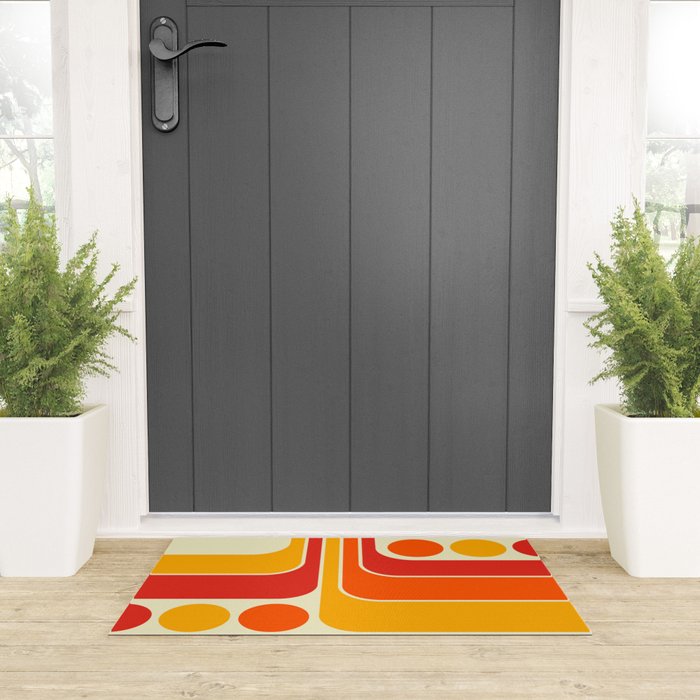Retro Vintage Geometric Design 662 Red Orange Yellow and Beige Welcome Mat Gallery Image 3