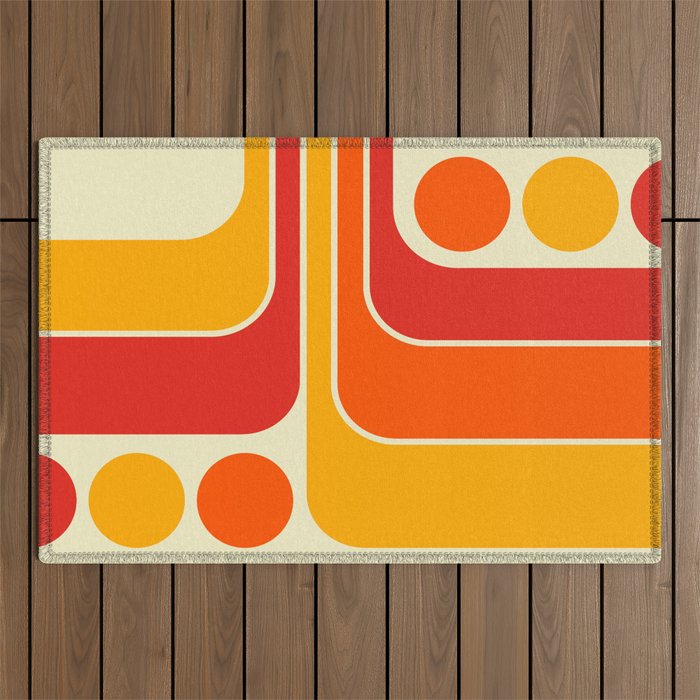 Retro Vintage Geometric Design 662 Red Orange Yellow and Beige Outdoor Rug Gallery Image 1