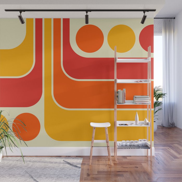 Retro Vintage Geometric Design 662 Red Orange Yellow and Beige Wall Mural Gallery Image 1