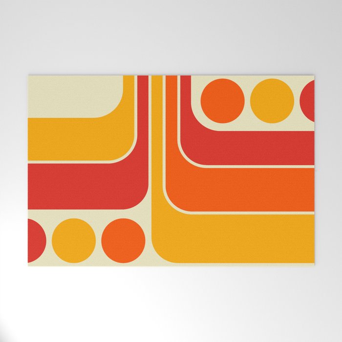 Retro Vintage Geometric Design 662 Red Orange Yellow and Beige Welcome Mat Gallery Image 1