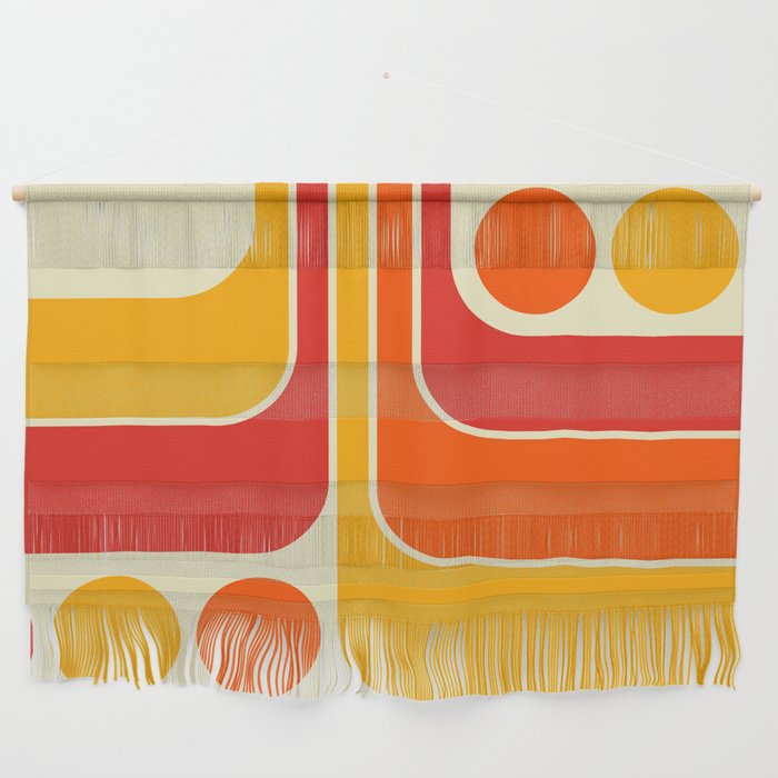 Retro Vintage Geometric Design 662 Red Orange Yellow and Beige Wall Hanging Gallery Image 1