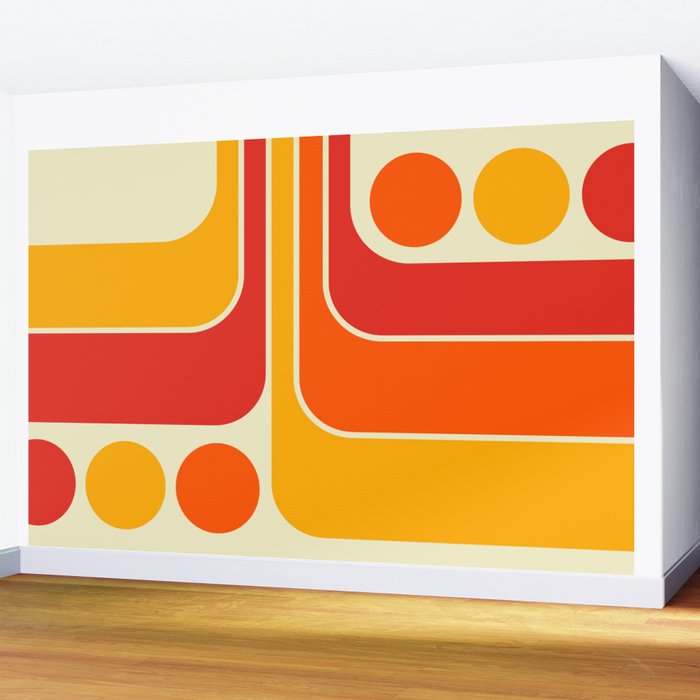 Retro Vintage Geometric Design 662 Red Orange Yellow and Beige Wall Mural Gallery Image 2