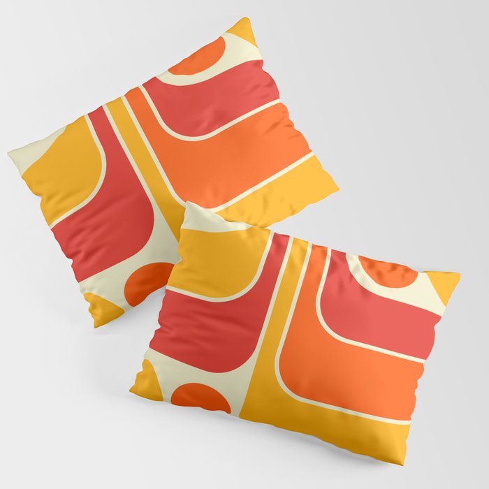 Retro Vintage Geometric Design 662 Red Orange Yellow and Beige Pillow Sham Gallery Image 3