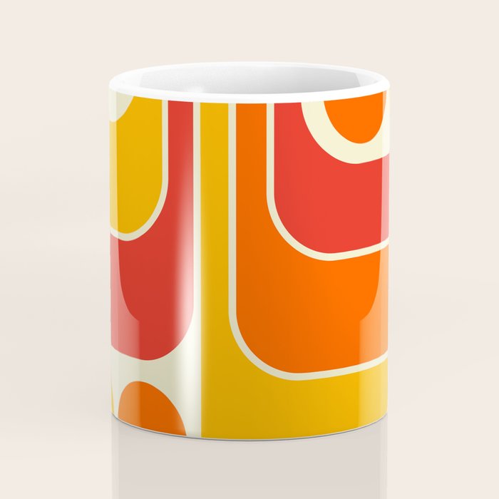 Retro Vintage Geometric Design 662 Red Orange Yellow and Beige Coffee Mug Gallery Image 4