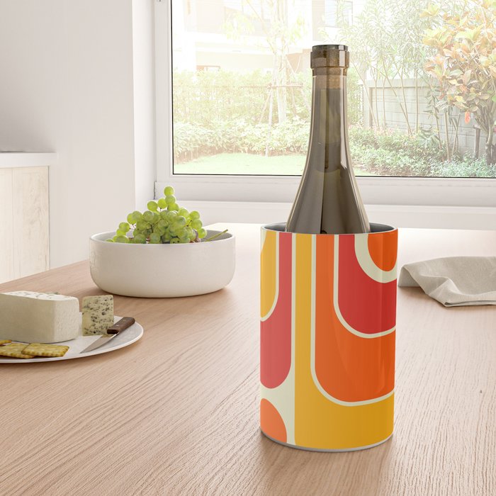 Retro Vintage Geometric Design 662 Red Orange Yellow and Beige Wine Chiller Gallery Image 4