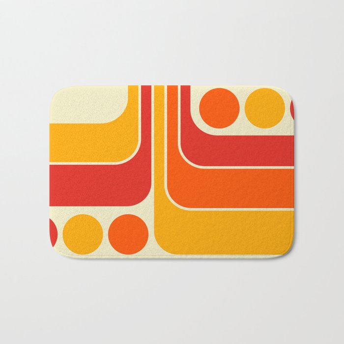 Retro Vintage Geometric Design 662 Red Orange Yellow and Beige Bath Mat Gallery Image 1