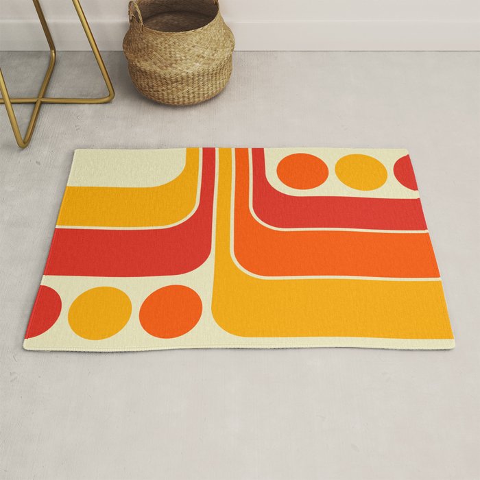 Retro Vintage Geometric Design 662 Red Orange Yellow and Beige Rug Gallery Image 1