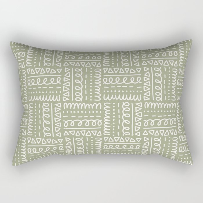 Mudcloth Doodle Squares . Lush Green Rectangular Pillow Gallery Image 1