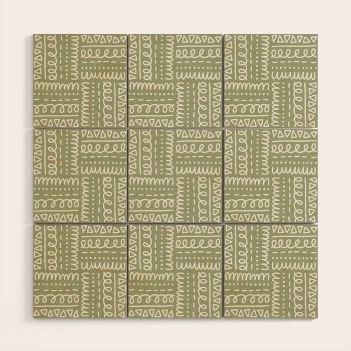 Mudcloth Doodle Squares . Lush Green Wood Wall Art Gallery Image 2