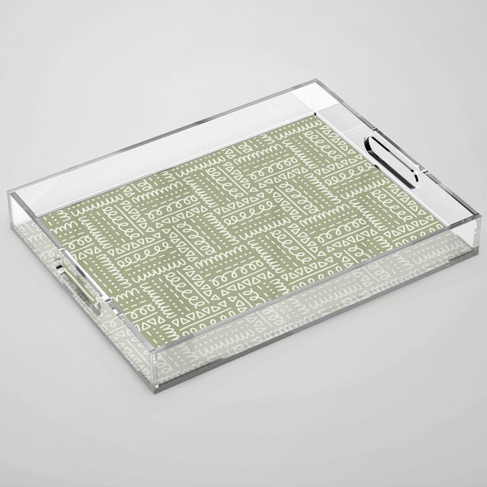 Mudcloth Doodle Squares . Lush Green Acrylic Tray Gallery Image 1