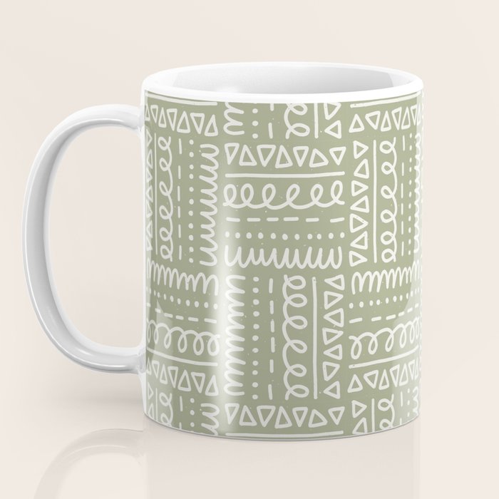 Mudcloth Doodle Squares . Lush Green Coffee Mug Gallery Image 3