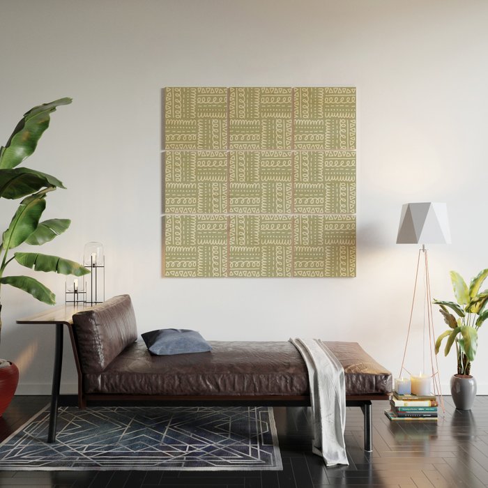 Mudcloth Doodle Squares . Lush Green Wood Wall Art Gallery Image 2