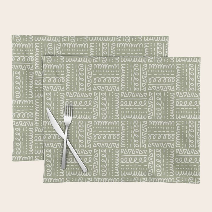 Mudcloth Doodle Squares . Lush Green Placemat Gallery Image 1