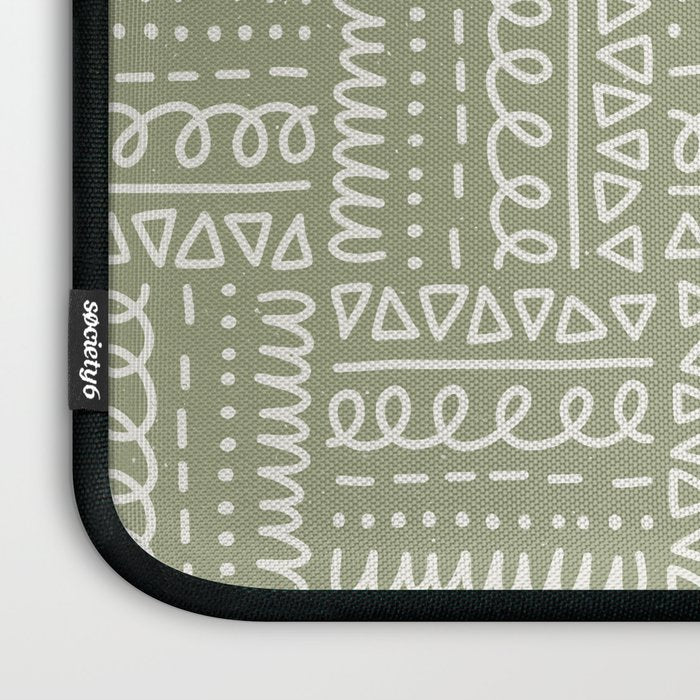 Mudcloth Doodle Squares . Lush Green Laptop Sleeve Gallery Image 3