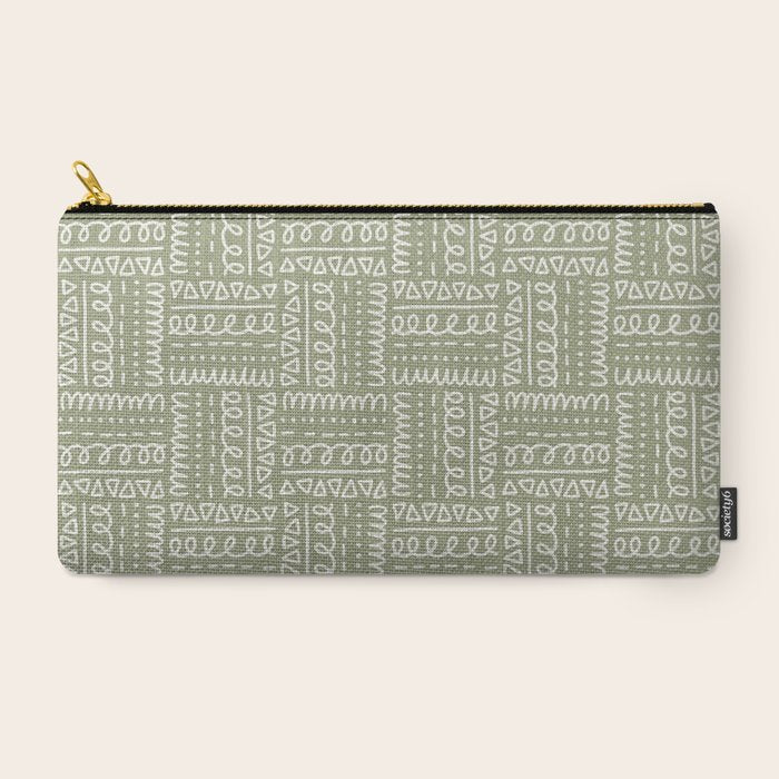 Mudcloth Doodle Squares . Lush Green Carry All Pouch Gallery Image 2