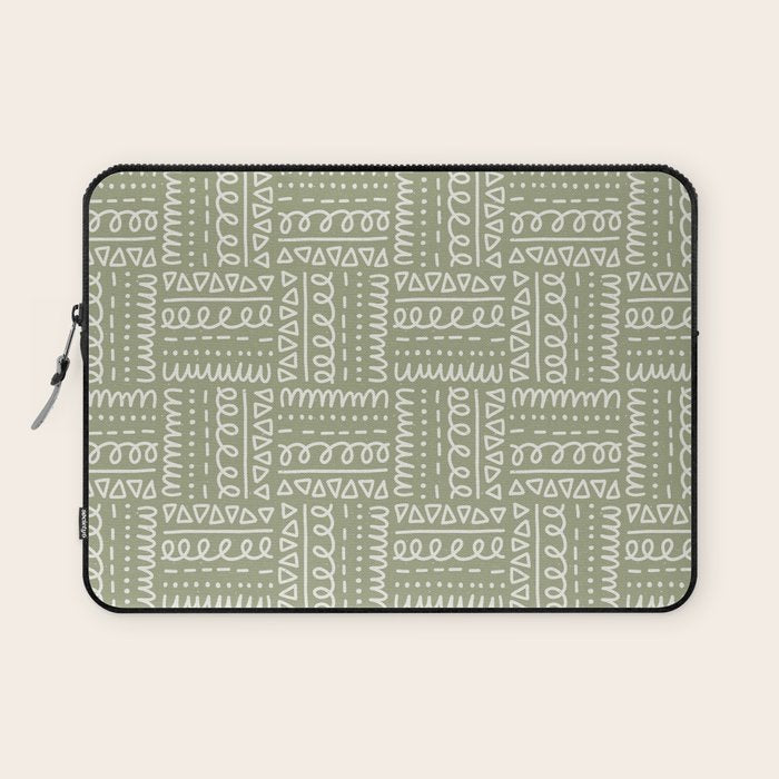Mudcloth Doodle Squares . Lush Green Laptop Sleeve Gallery Image 1