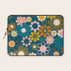 Pretty Groovy Retro Garden Floral Pattern Blue Pink Orange Olive 2 Laptop Sleeve Gallery Image 1
